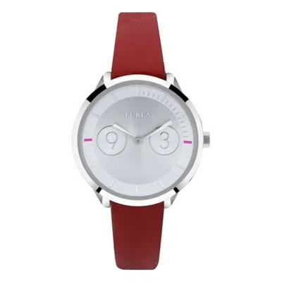 Furla Women's Metropolis Silver Dial Calfskin Leather Watch In Red
