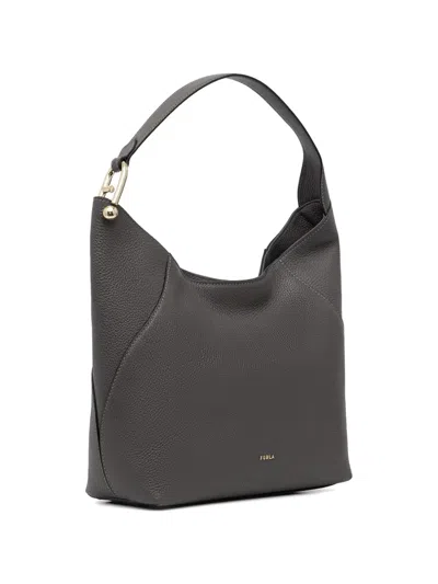 Furla Lara Gold Tone Topstitch Tote Bag In Gray