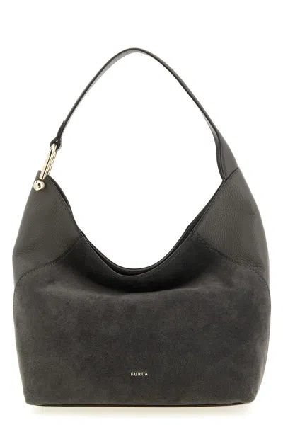 Furla Lara Suede-panel Shoulder Bag In Black