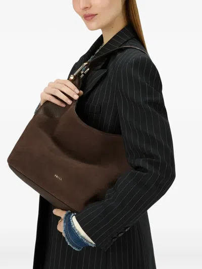 Furla Lara Suede Shoulder Bag In Brown