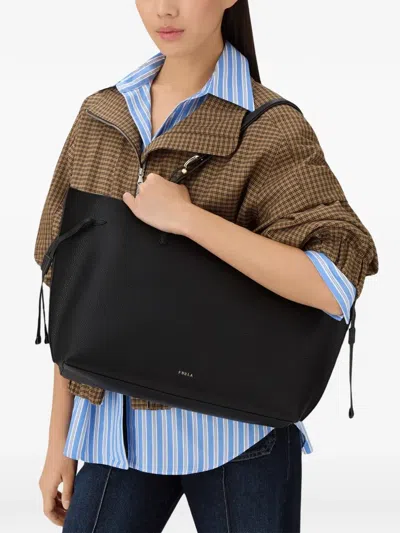Furla Large Ava Leather Tote Bag In Black