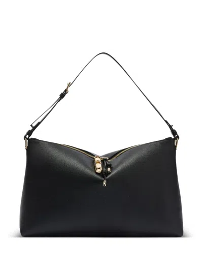 Furla Textured Black Leather Shoulder Bag