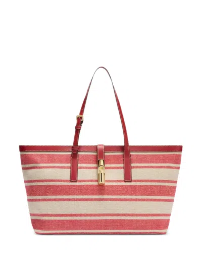 Furla Large Debby Striped Tote Bag In Red