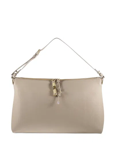 Furla Large Debby Zip Leather Shoulder Bag In Neutral