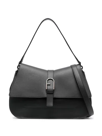 Furla Large Flow Leather Shoulder Bag In Black