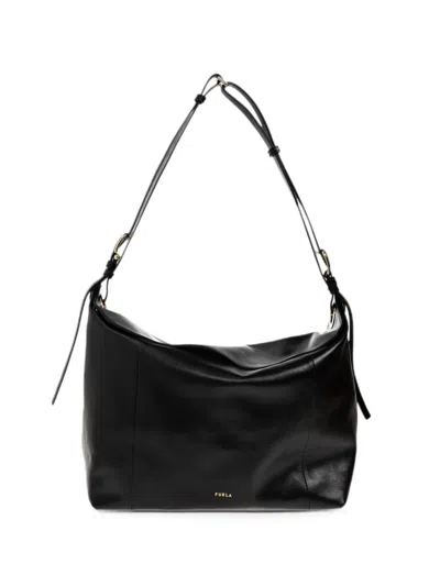 Furla Ginevra Large Shoulder Bag Adjustable Strap In Black