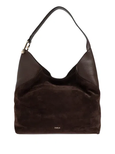 Furla Logo Lettering Large Hobo Shoulder Bag In Brown