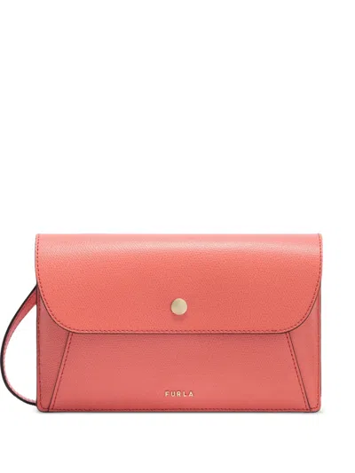 Furla Lea Flap Leather Clutch Bag In Orange