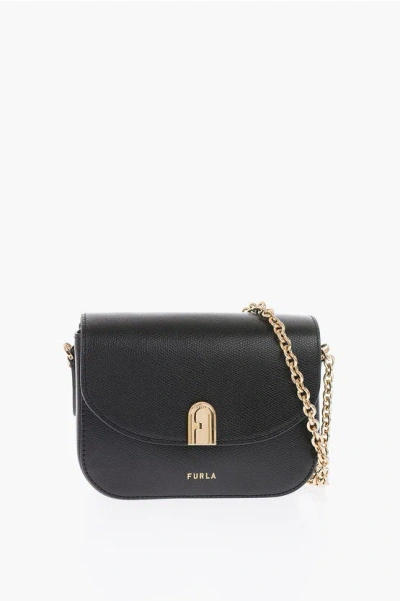 Furla Leather Bag With Chain Shoulder Strap In Black