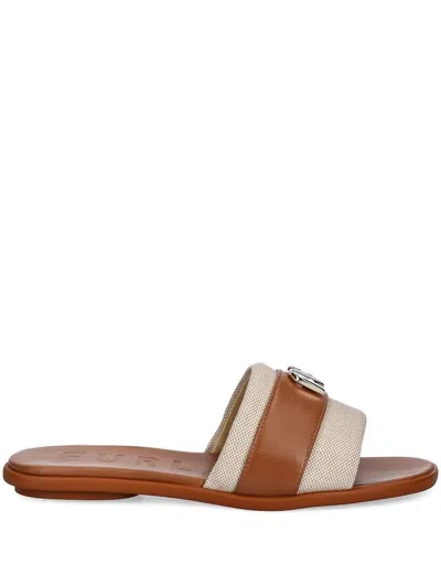 Furla Leather Branded Slides In Brown