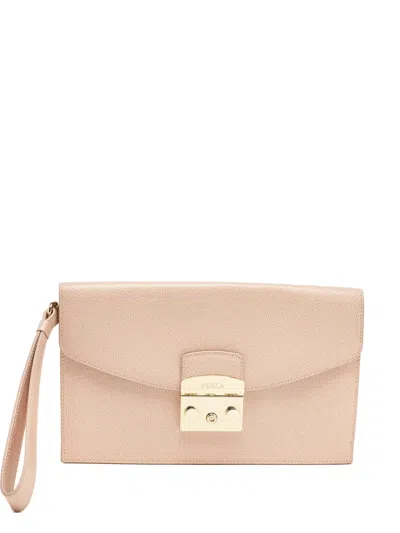 Pre-owned Furla Leather Clutch Bag In Pink