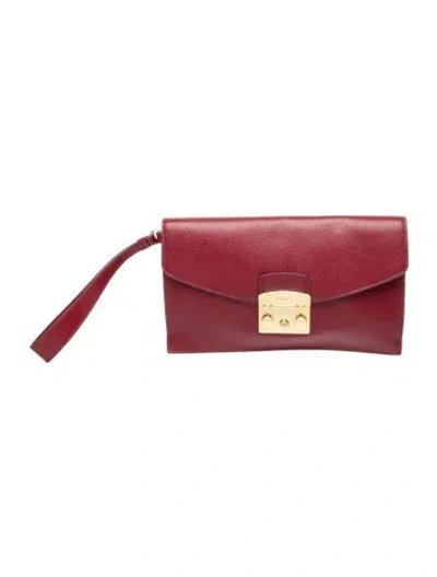 Pre-owned Furla Leather Clutch In Burgundy