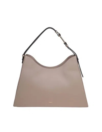 Furla Leather Hobo Bag In Greige