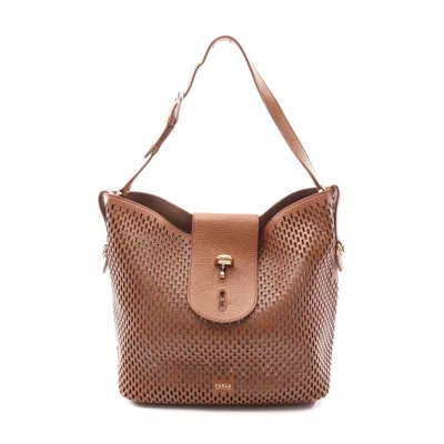 Furla Leather Hobo Shoulder Bag Brown