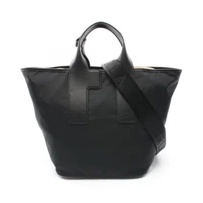Furla Leather Nylon Canvas Tote Bag In Beige, Black