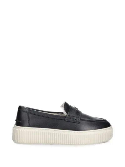 Furla Leather Platform Loafers In Black