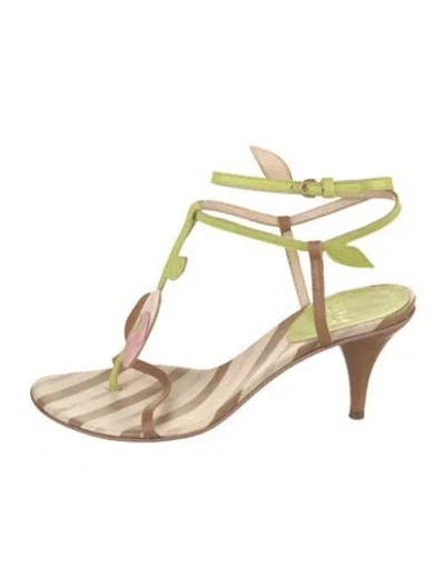 Pre-owned Furla Leather Printed T-strap Sandals In Neutral