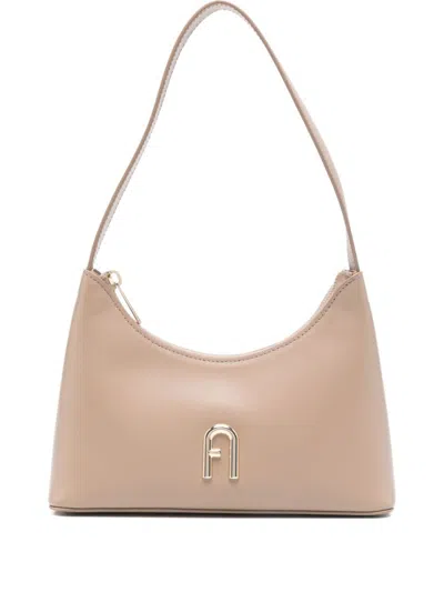 Furla Leather Shoulder Bag With Gold-tone Logo Plaque In Brown
