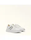 Furla Lace-up Leather Sneakers With Glitter Logo Detail In White