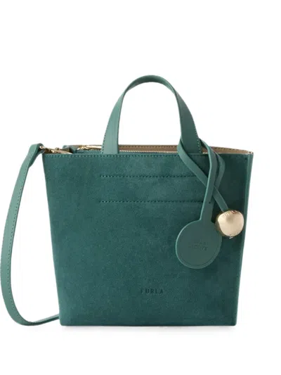 Furla Leather Suede-panel Tote Bag In Green