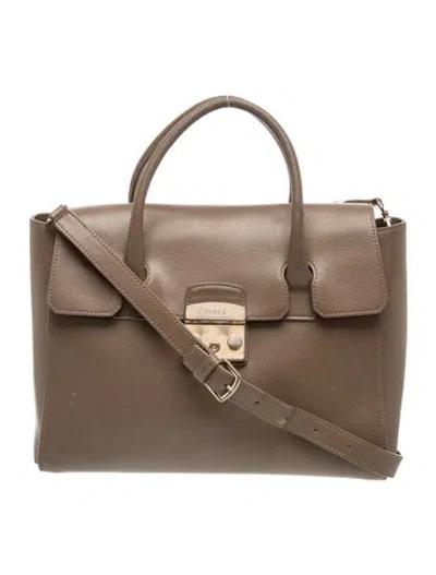 Pre-owned Furla Leather Top Handle Bag In Brown