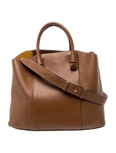 Pre-owned Furla Leather Top Handle Bag In Brown
