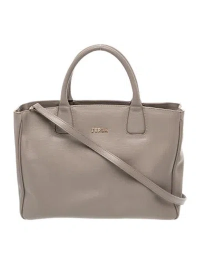 Pre-owned Furla Leather Top Handle Bag In Gray