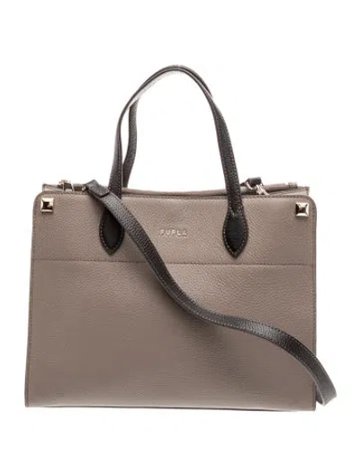 Pre-owned Furla Leather Top Handle Bag In Gray