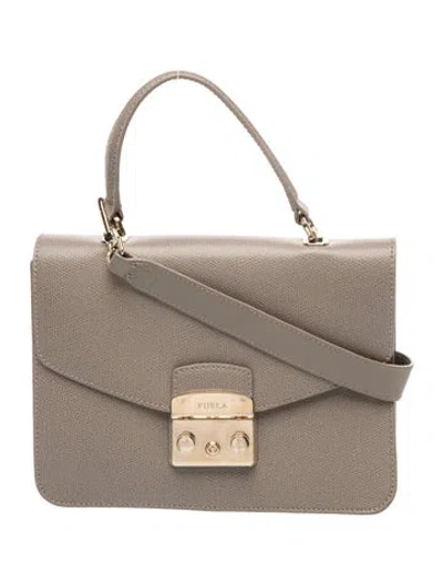 Pre-owned Furla Leather Top Handle Bag In Gray