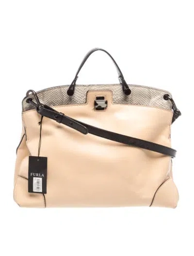 Pre-owned Furla Leather Top Handle Bag In Neutral