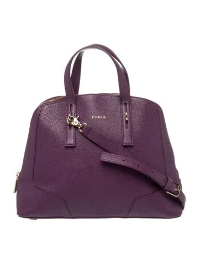 Pre-owned Furla Leather Top Handle Bag In Purple