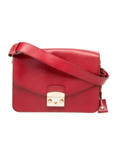 Pre-owned Furla Leather Top Handle Bag In Red