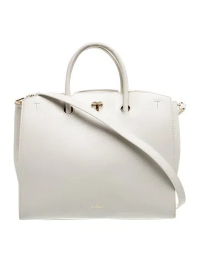 Pre-owned Furla Leather Top Handle Bag In White