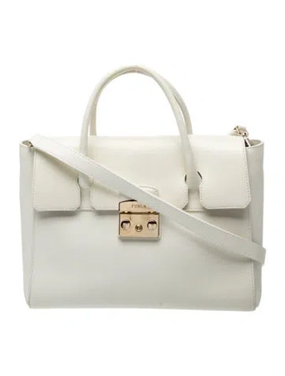 Pre-owned Furla Leather Top Handle Bag In White