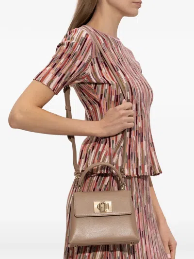 Furla Leather Tote Bag In Neutral