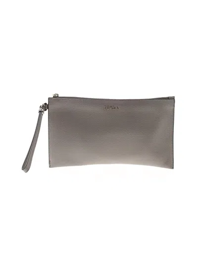 Pre-owned Furla Leather Wristlet In Gray
