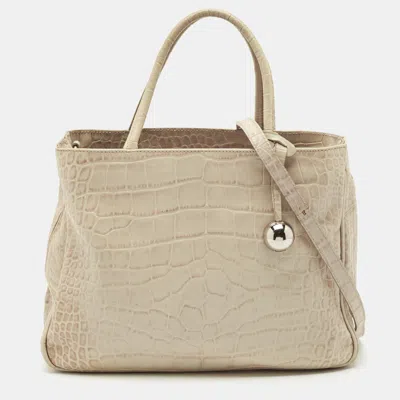 Pre-owned Furla Light Beige Croc Embossed Leather Practica Tote