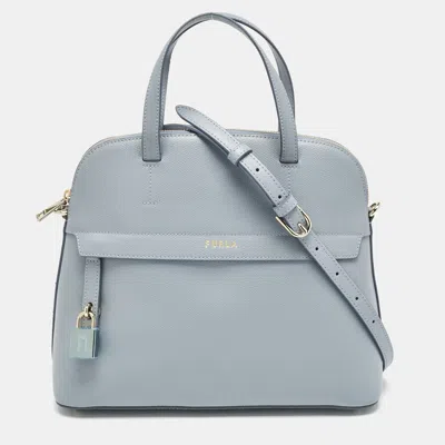 Pre-owned Furla Light Blue Leather Medium Piper Dome Satchel
