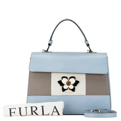 Pre-owned Furla Light Blue White Leather Handbag Shoulder Bag () In Light Blue, White