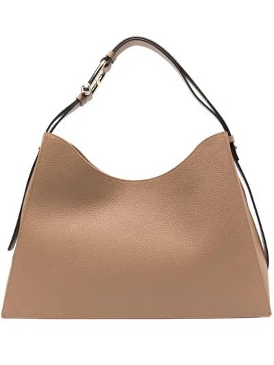 FURLA LIGHT BROWN TEXTURED LEATHER SHOULDER BAG