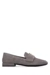 Furla Suede Square Toe Loafers With Metallic Stitching