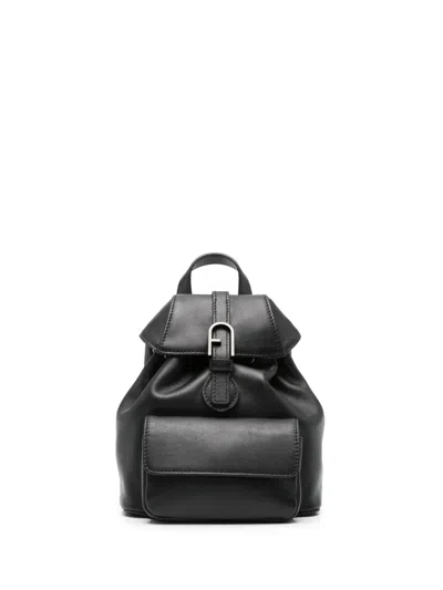 Furla Logo-buckle Leather Backpack In Black
