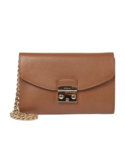 Furla Logo Clutch In Brown