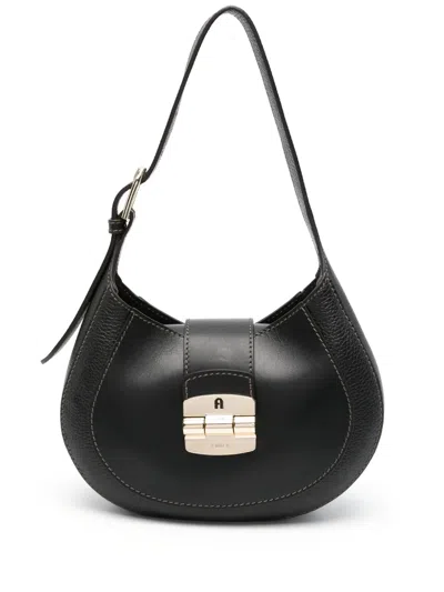 Furla Logo-debossed Leather Shoulder Bag In Black