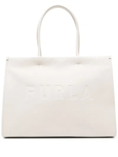 Furla Embossed-logo Leather Tote Bag In Neutrals
