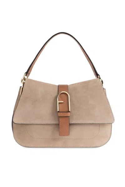 Furla Flow Foldover Medium Tote Bag In Beige