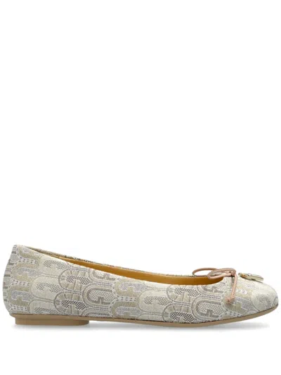 Furla Logo-jacquard Ballet Flats In Beige
