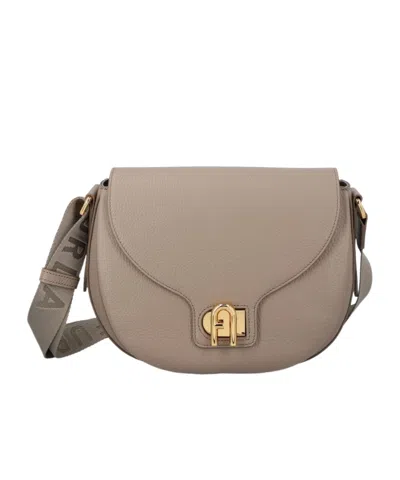 Furla Logo Plque Foldover-top Shoulder Bag In Gray