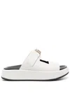Furla Logo-plaque Leather Platform Slides In Nude