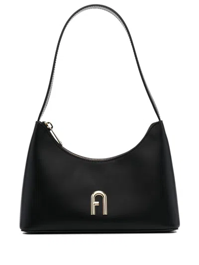 Furla Logo-plaque Leather Shoulder Bag In Black
